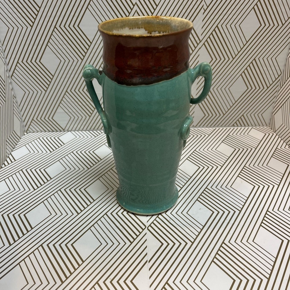 Vintage Larry Watson Studio Pottery Celadon Glaze Art Deco Signed